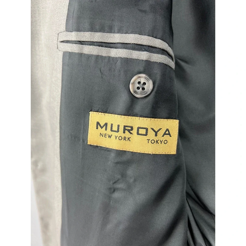 Muroya Blazer Men 46R Gray Good Super 100s Merino Wool 3 Button Suit Jacket